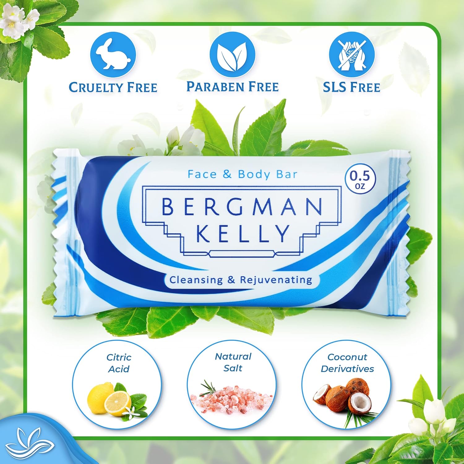 BERGMAN KELLY - Hotel Soap Bars - White Tea, 0.5 oz, 200 PK - Travel Size Luxury Bulk Amenities Bar Soap - Mini Individually Wrapped Rectangular Soap, Small Toiletries for Airbnb, Motel, Guest Bath