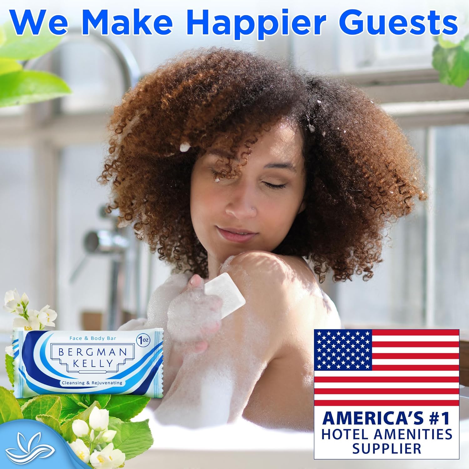 BERGMAN KELLY - Hotel Soap Bars - White Tea, 0.5 oz, 200 PK - Travel Size Luxury Bulk Amenities Bar Soap - Mini Individually Wrapped Rectangular Soap, Small Toiletries for Airbnb, Motel, Guest Bath