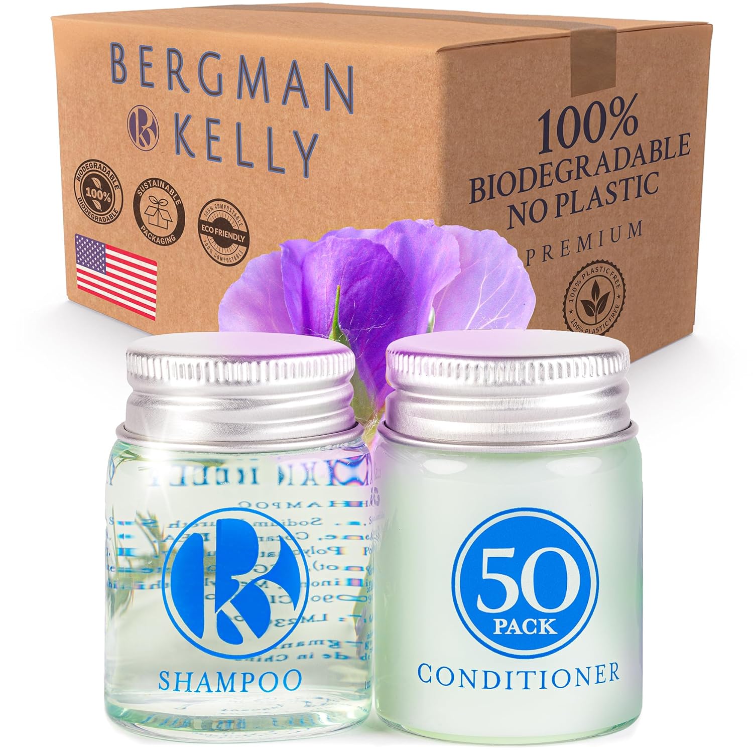 Bergman Kelly - Travel Size 2 in 1 Shampoo & Conditioner - 1 fl oz, 100 Pack, White Tea (BK-2IN1-30m100 - 651402368559)